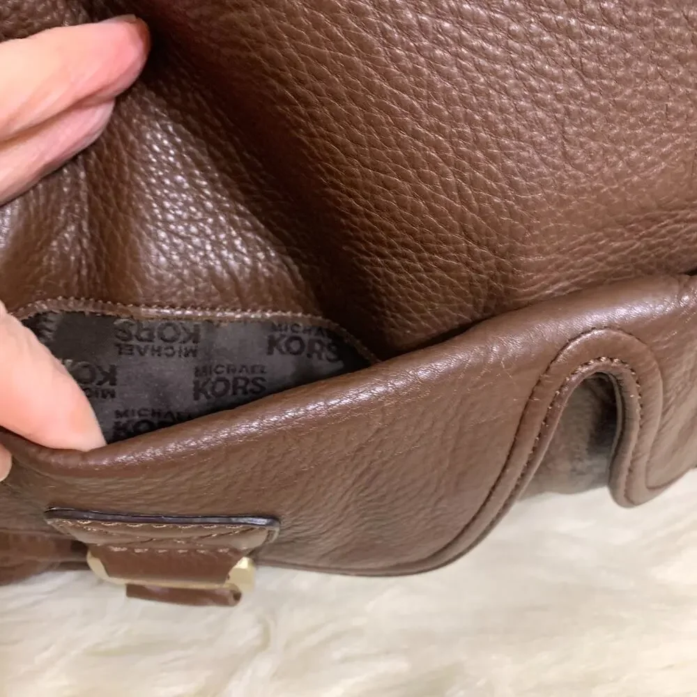 MICHAEL KORS Dark Chocolate Brown Leather Vintage North South BROOKVILLE Hobo